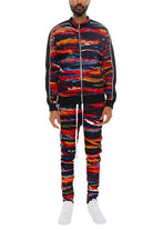 Mens Print Full Zip Track Suit Set - VacationGrabs