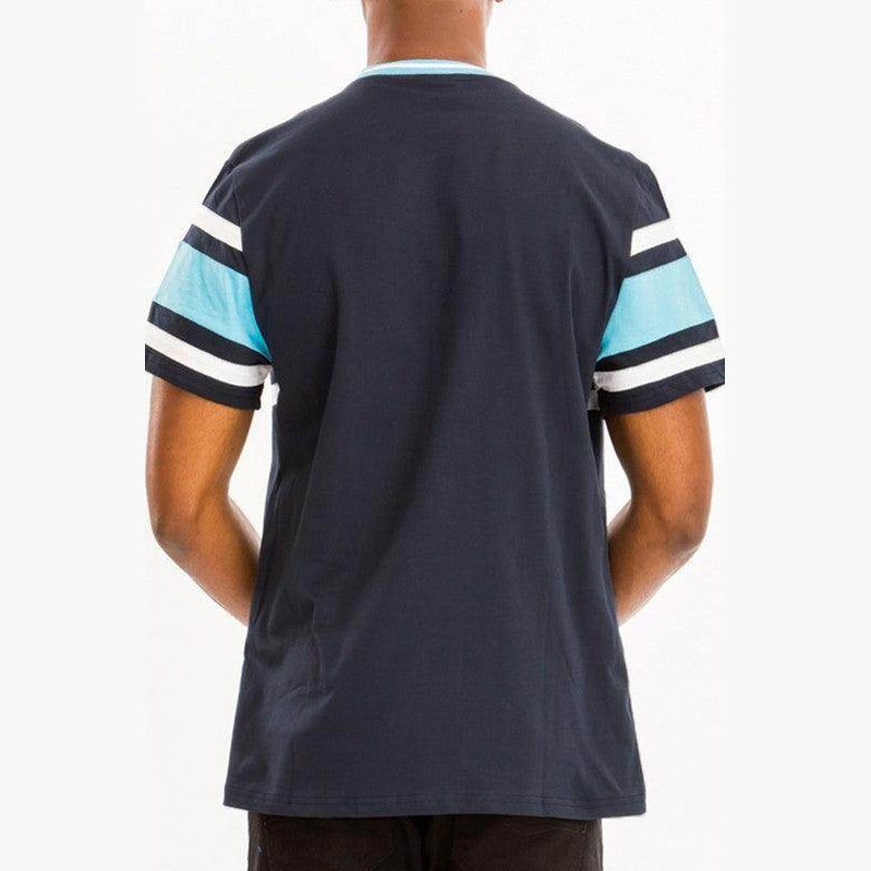 Mens Red Chest Tri Color Block T-shirt - VacationGrabs