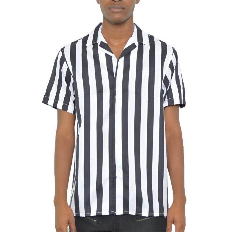 Mens Short Sleeve Striped Button Down Print Shirt - VacationGrabs