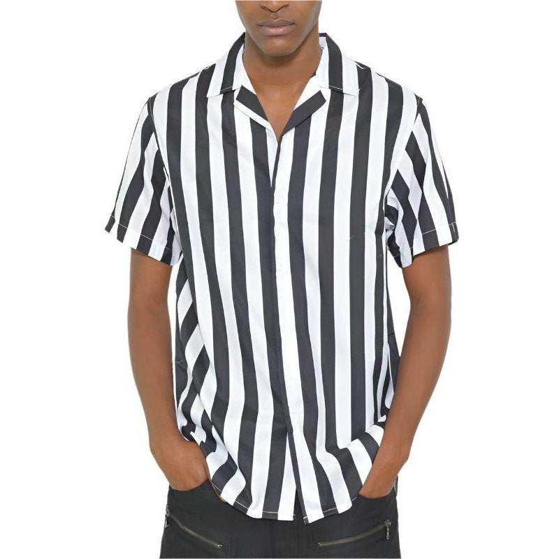 Mens Short Sleeve Striped Button Down Print Shirt - VacationGrabs