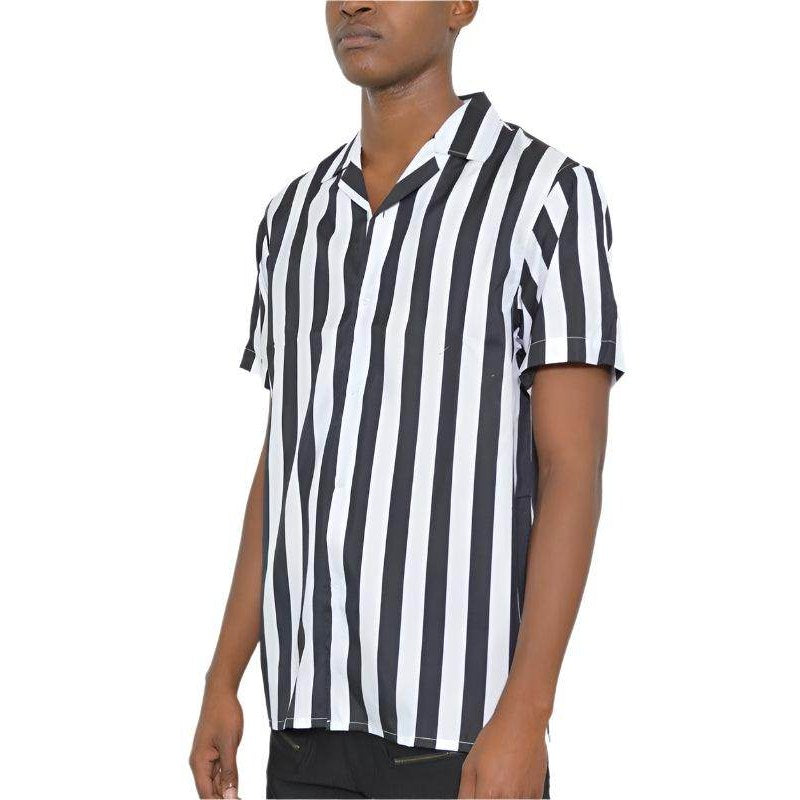 Mens Short Sleeve Striped Button Down Print Shirt - VacationGrabs