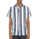 Mens Short Sleeve Striped Button Down Shirt Print - VacationGrabs