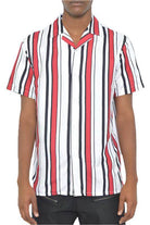 Mens Short Sleeve Striped Button Down Shirt Print - VacationGrabs