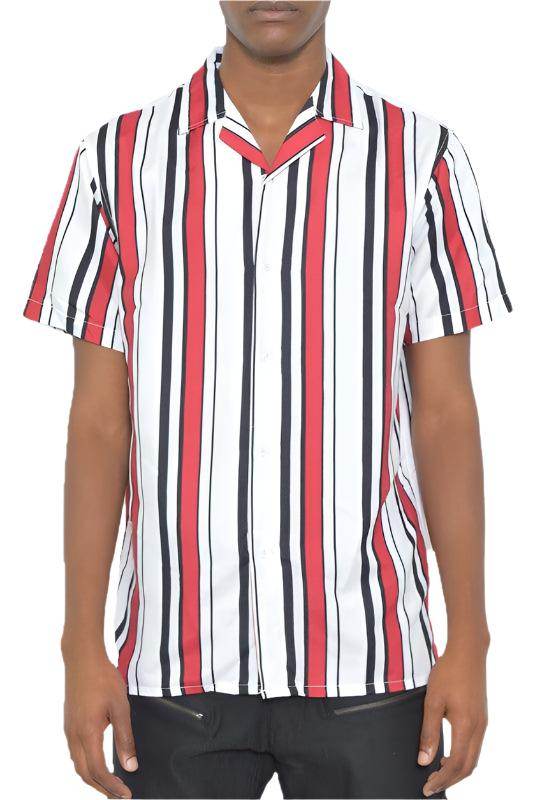 Mens Short Sleeve Striped Button Down Shirt Print - VacationGrabs