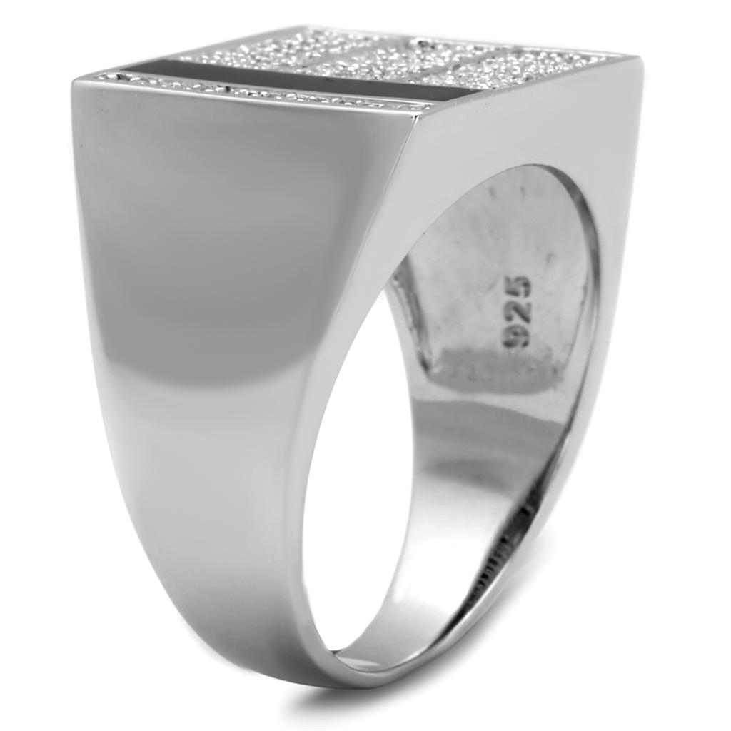 Mens silver ring with cz stones featuring a sleek polished design and modern style