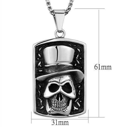 VacationGrabs men's skull necklace with a detailed skull design and top hat in silver tone