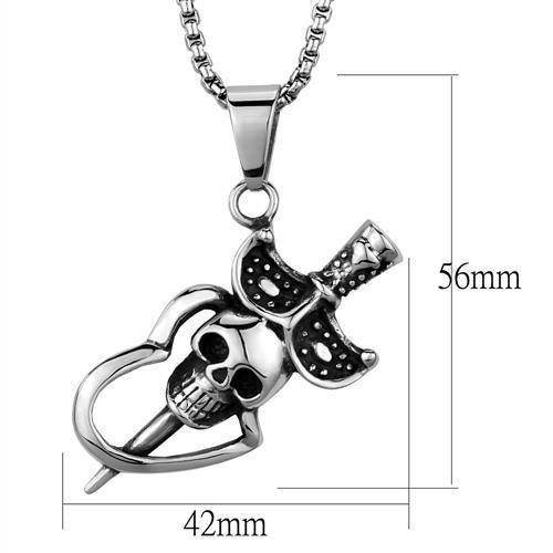 Men's skull pendant necklace with dagger design, crafted in silver for a bold fashion statement