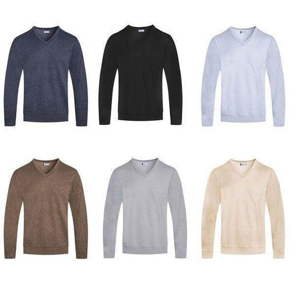 Mens Solid Color V-Neck Sweaters - VacationGrabs