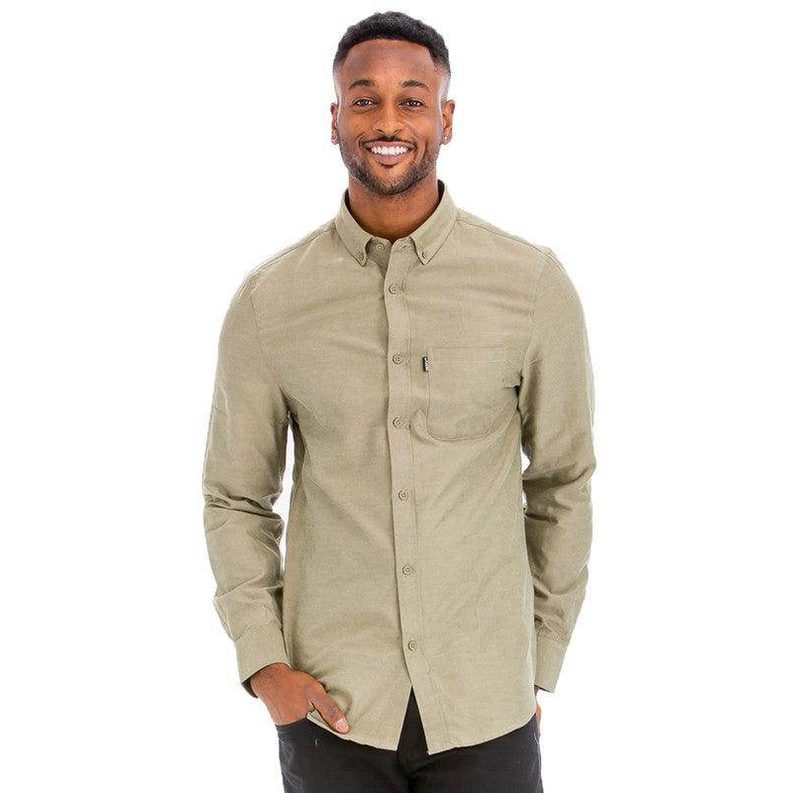 Mens Solid Long Sleeve Button Down - VacationGrabs