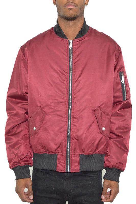 Mens Solid Padded Bomber Jacket Black Trim - VacationGrabs