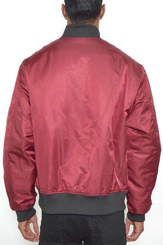 Mens Solid Padded Bomber Jacket Black Trim - VacationGrabs