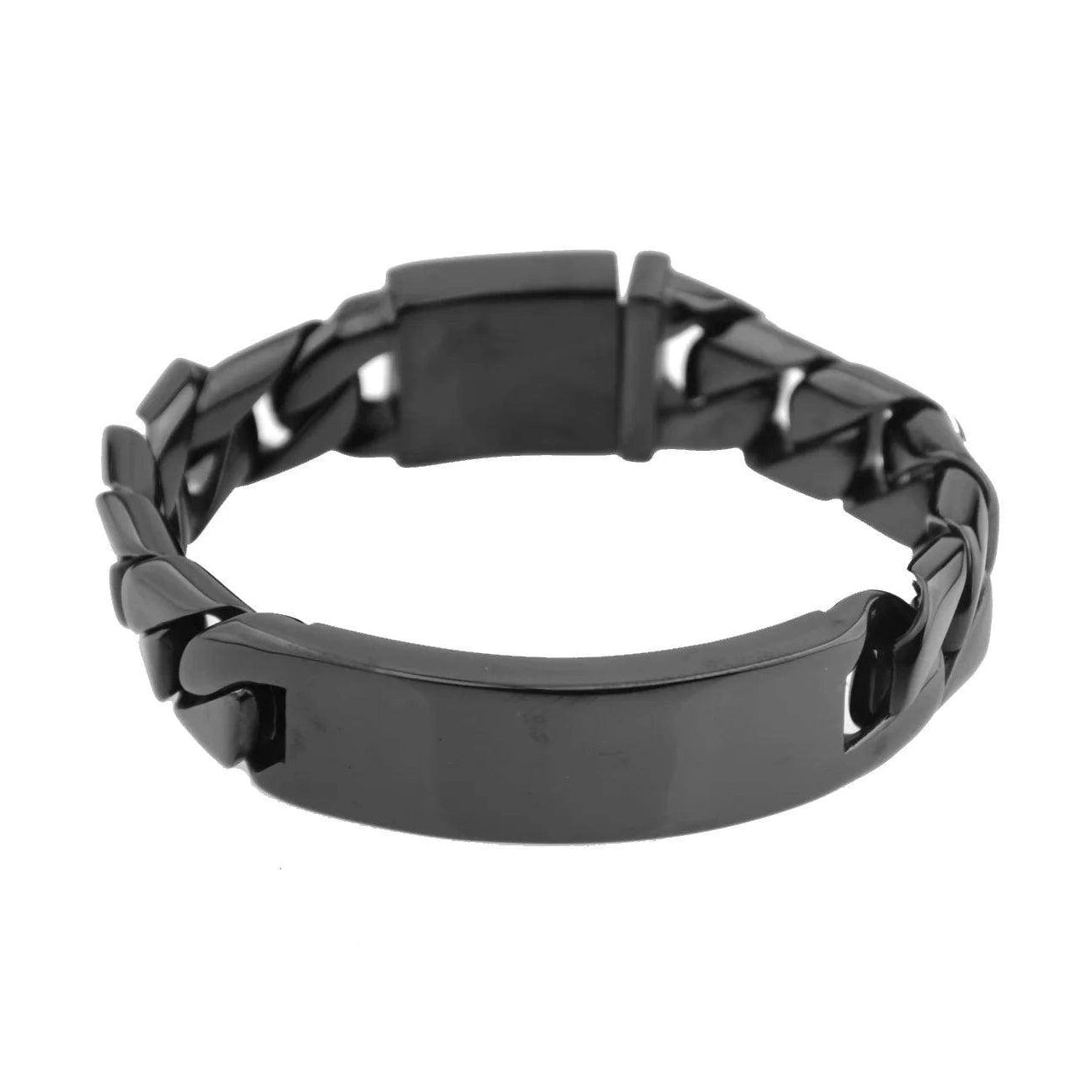 VacationGrabs men's stainless steel ID bracelet with sleek black design and durable construction
