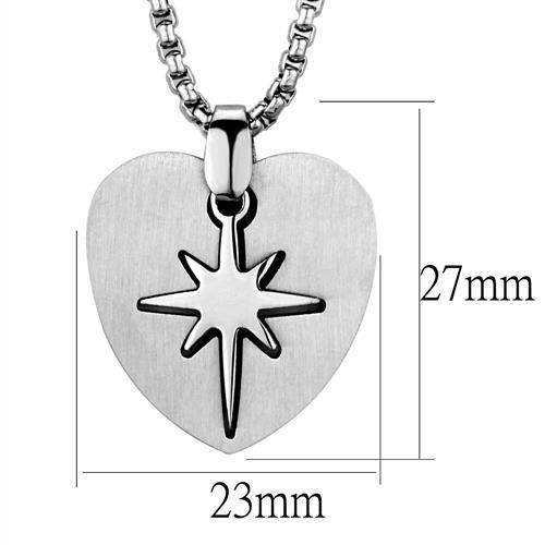 Men's stainless steel necklace featuring a heart pendant with a star design for stylish wear