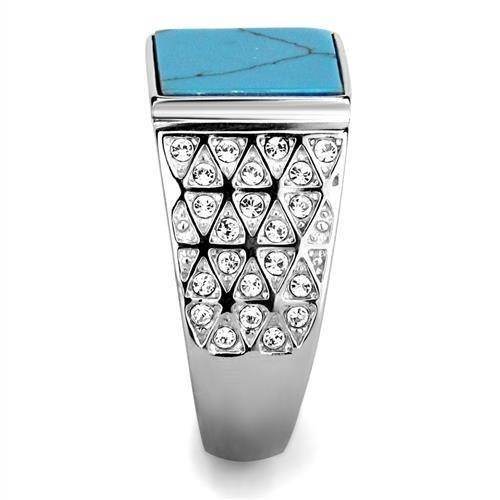 Men's stainless steel ring with turquoise stone and diamond-like accents for a stylish look
