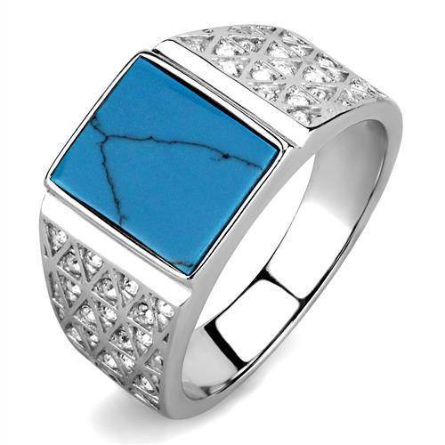 Men's stainless steel ring with turquoise stone and intricate diamond-like accents