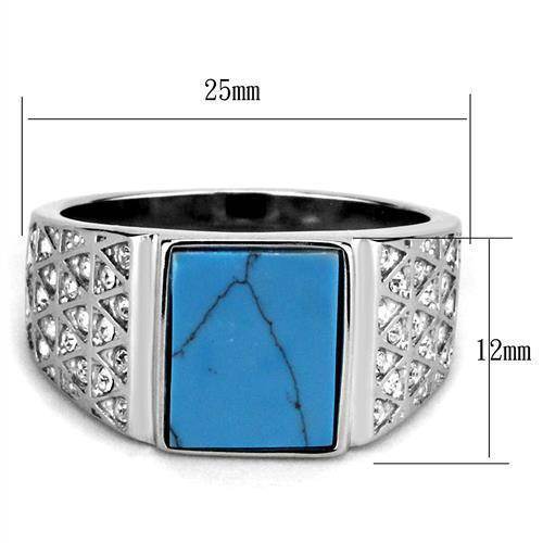 Men's stainless steel ring featuring a turquoise stone and crystal accents for stylish appeal