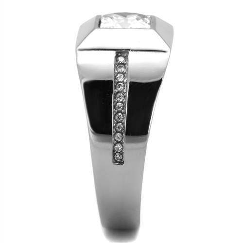 Men's stainless steel ring with a square stone and accent diamonds for a stylish look