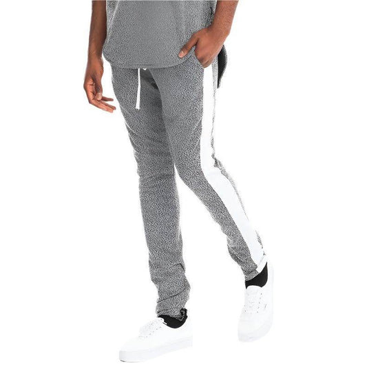 Mens Static Print Single Stripe Track Pants - VacationGrabs