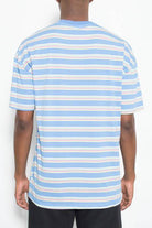 Men's Striped Round Neck T-Shirt by WEIV in blue with multicolor horizontal stripes