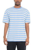 WEIV mens striped round neck t-shirt in blue with horizontal stripes for casual wear