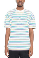 WEIV mens striped round neck t-shirt in white with colorful stripes for casual wear