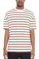 WEIV mens striped round neck t-shirt featuring a casual fit and colorful horizontal stripes
