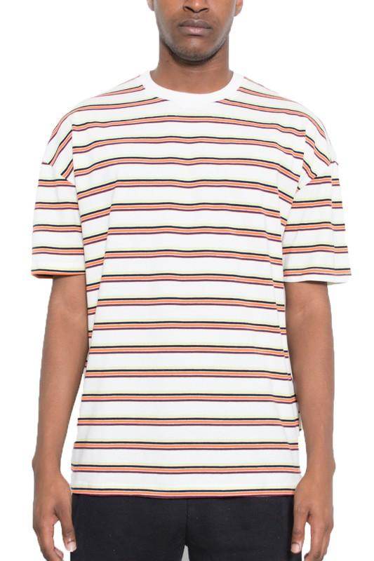 WEIV mens striped round neck t-shirt featuring a casual fit and colorful horizontal stripes