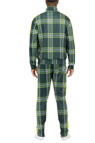 WEIV men's stylish track suit in green plaid design for comfortable and trendy athletic wear