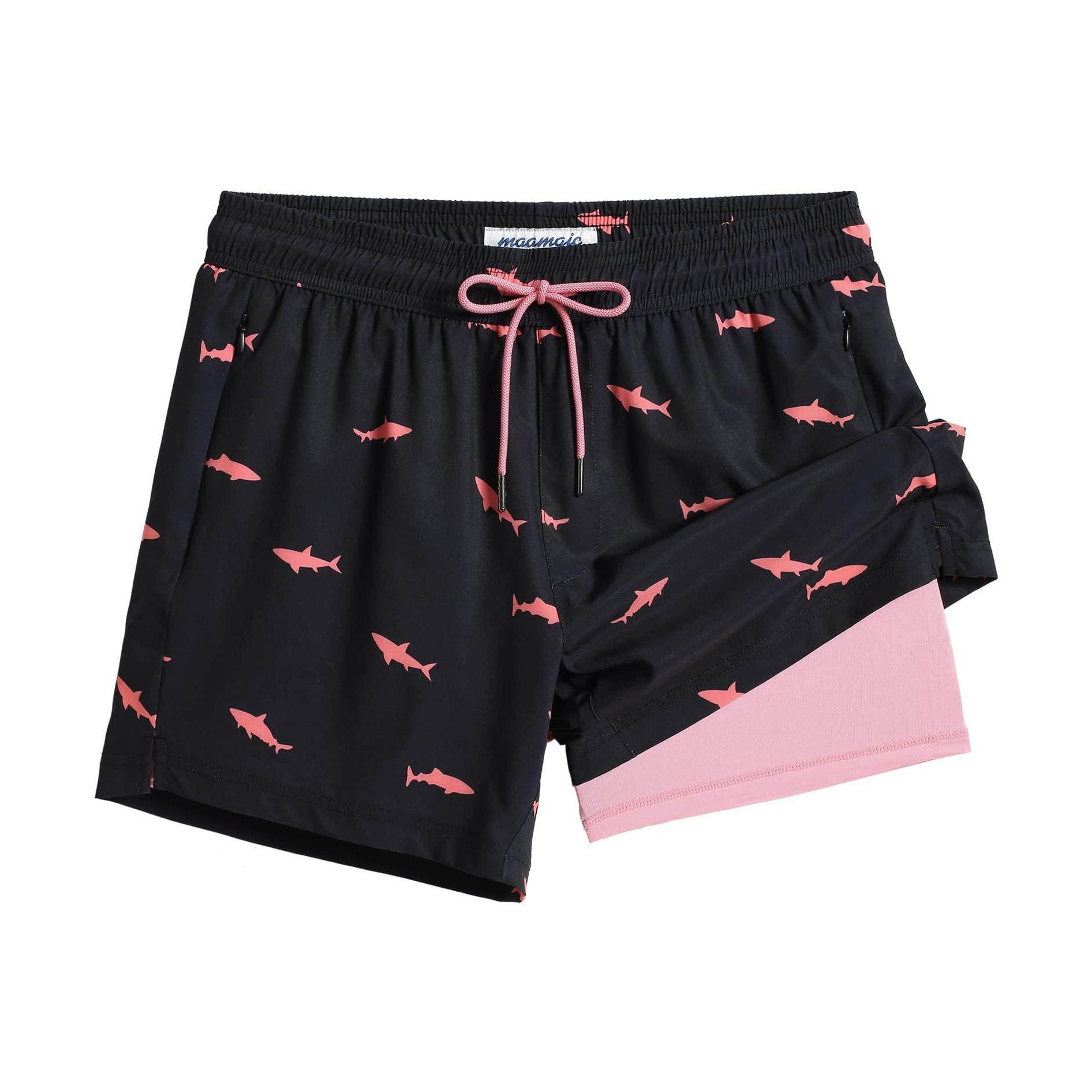Mens Swim Trunks Compression Liner Quick Dry Zipper Pockets - VacationGrabs
