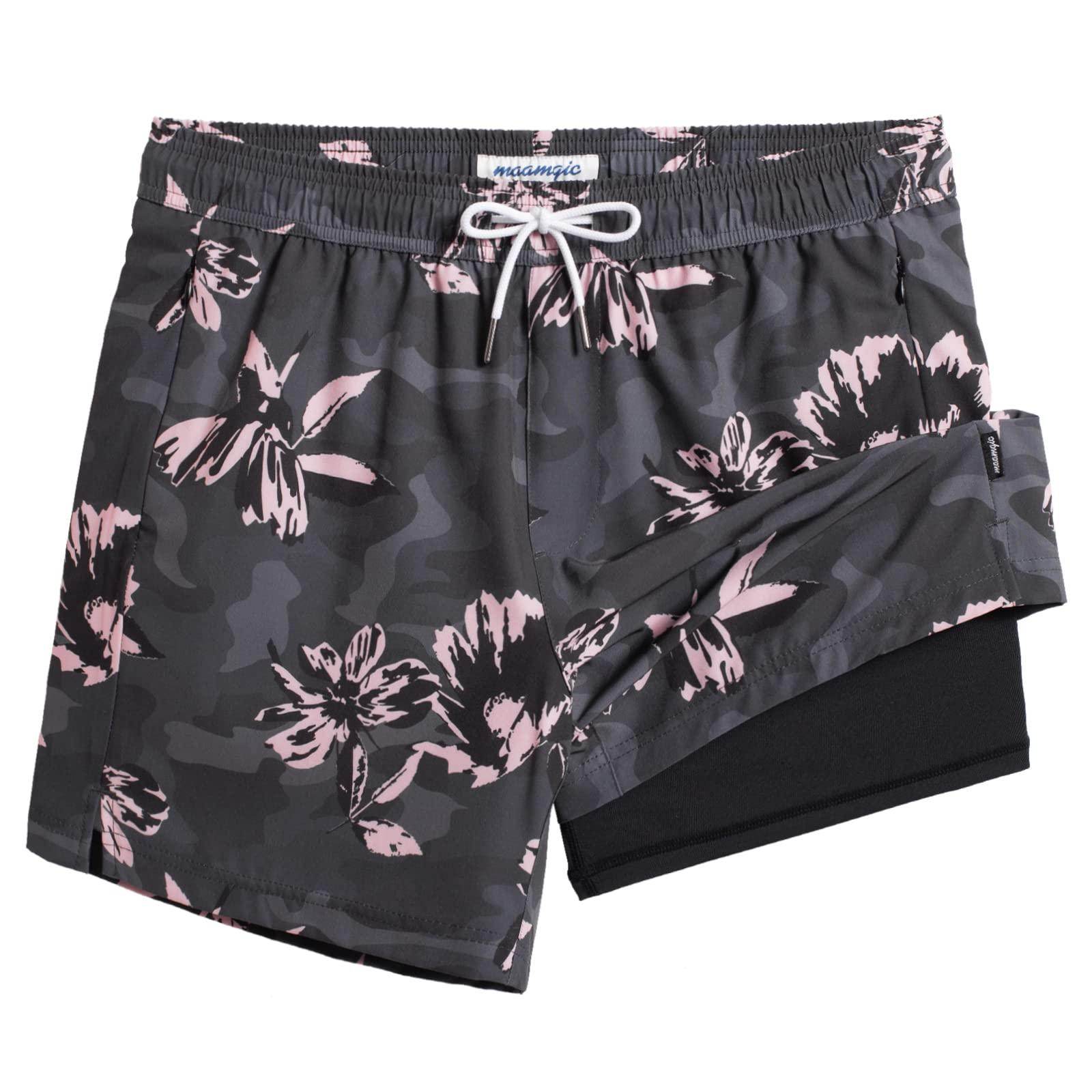 Mens Swim Trunks Compression Liner Quick Dry Zipper Pockets - VacationGrabs