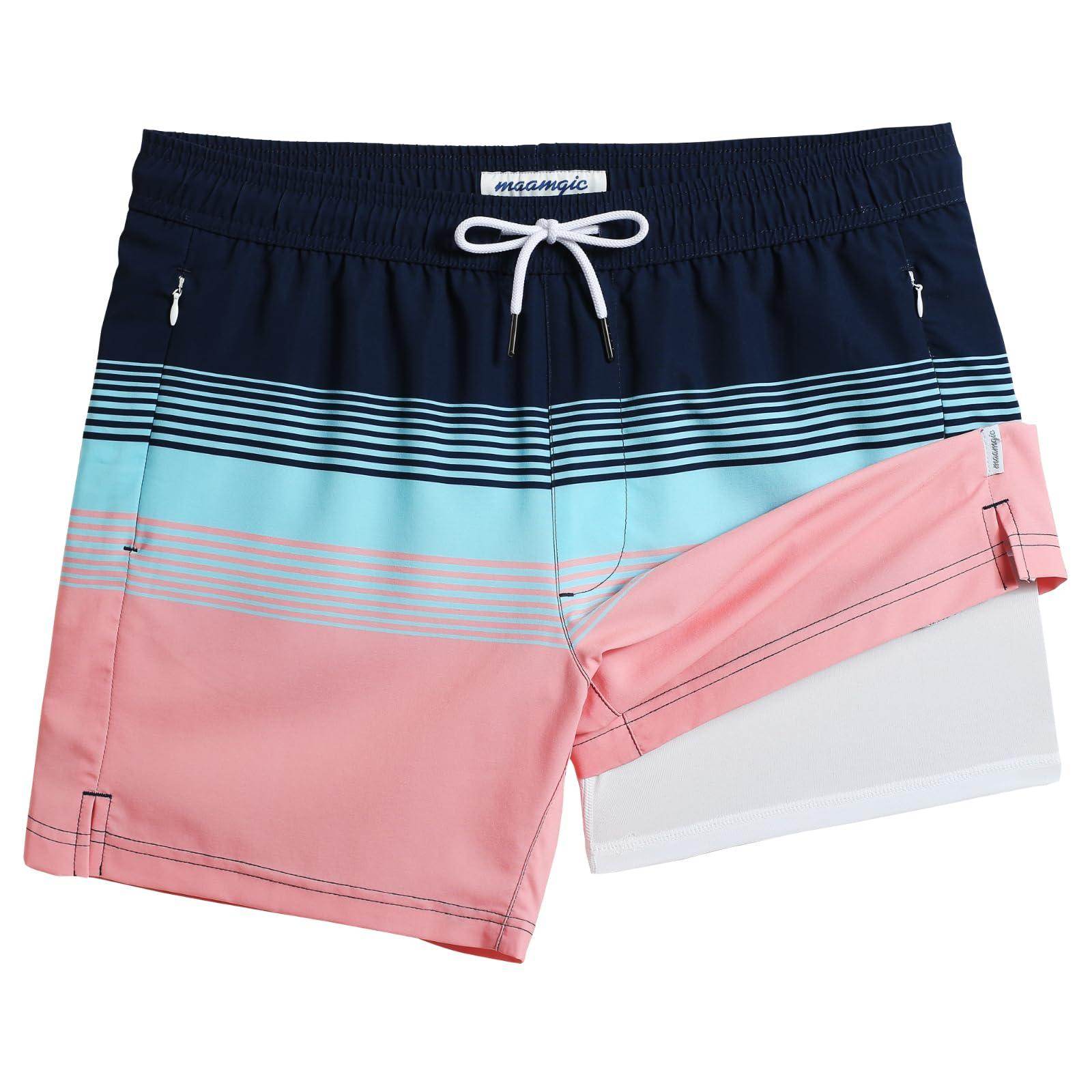 Mens Swim Trunks Compression Liner Quick Dry Zipper Pockets - VacationGrabs
