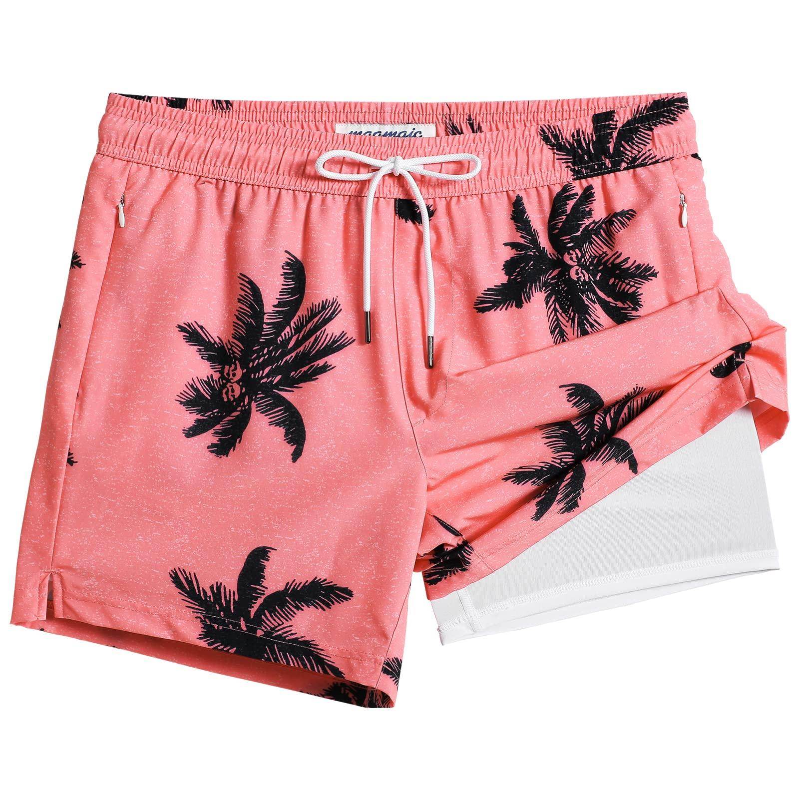 Mens Swim Trunks Compression Liner Quick Dry Zipper Pockets - VacationGrabs