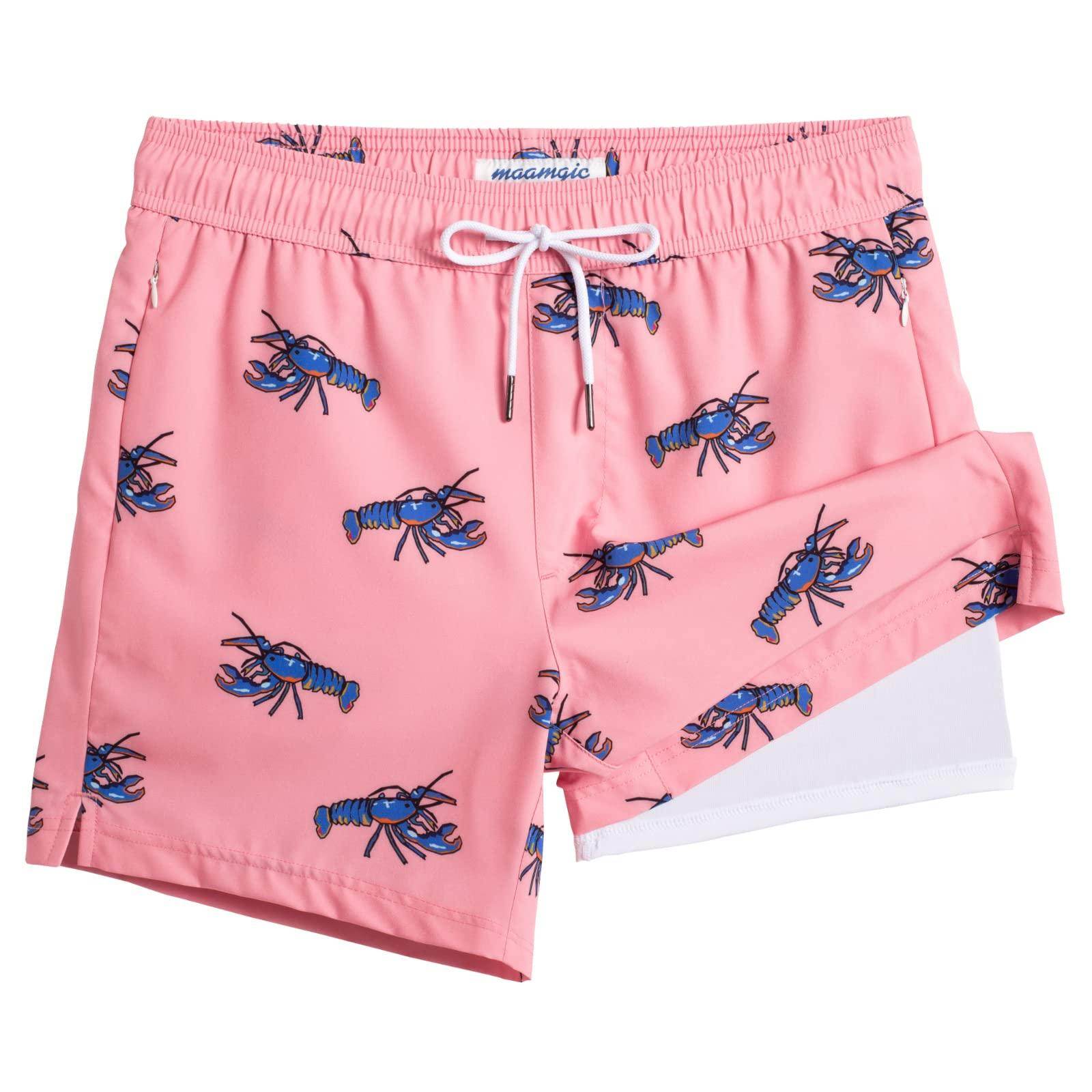 Mens Swim Trunks Compression Liner Quick Dry Zipper Pockets - VacationGrabs
