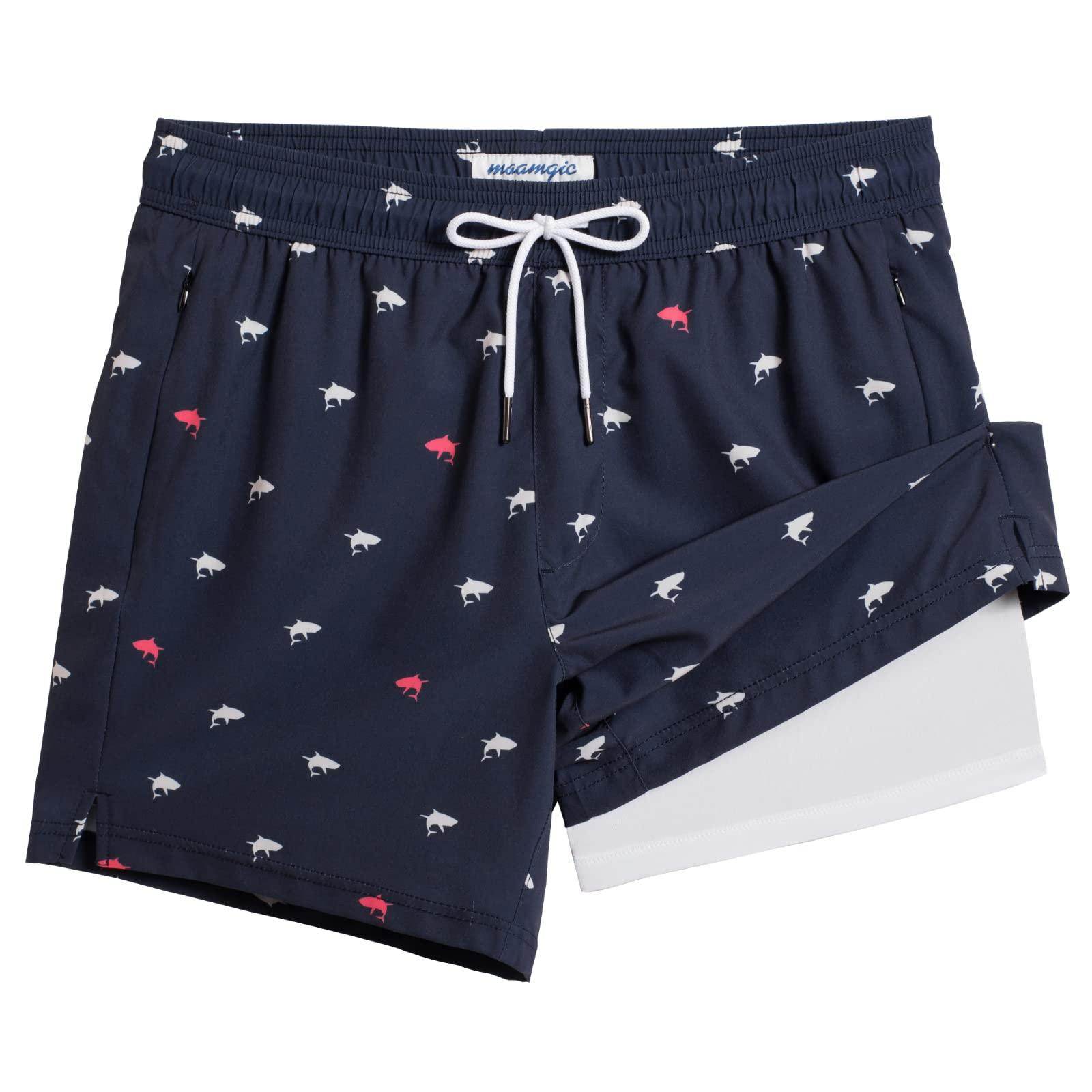 Mens Swim Trunks Compression Liner Quick Dry Zipper Pockets - VacationGrabs