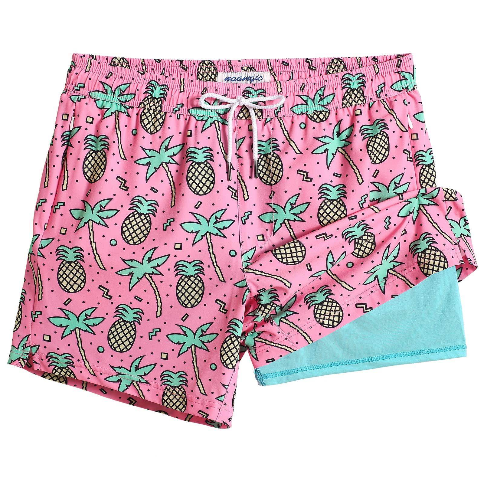 Mens Swim Trunks Compression Liner Quick Dry Zipper Pockets - VacationGrabs