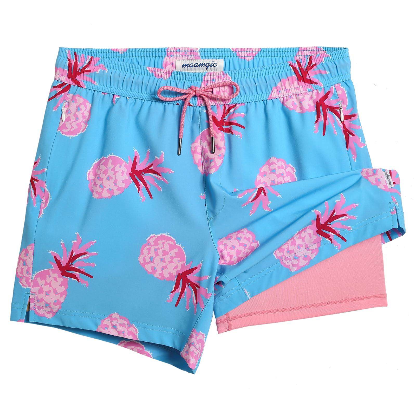 Mens Swim Trunks Compression Liner Quick Dry Zipper Pockets - VacationGrabs