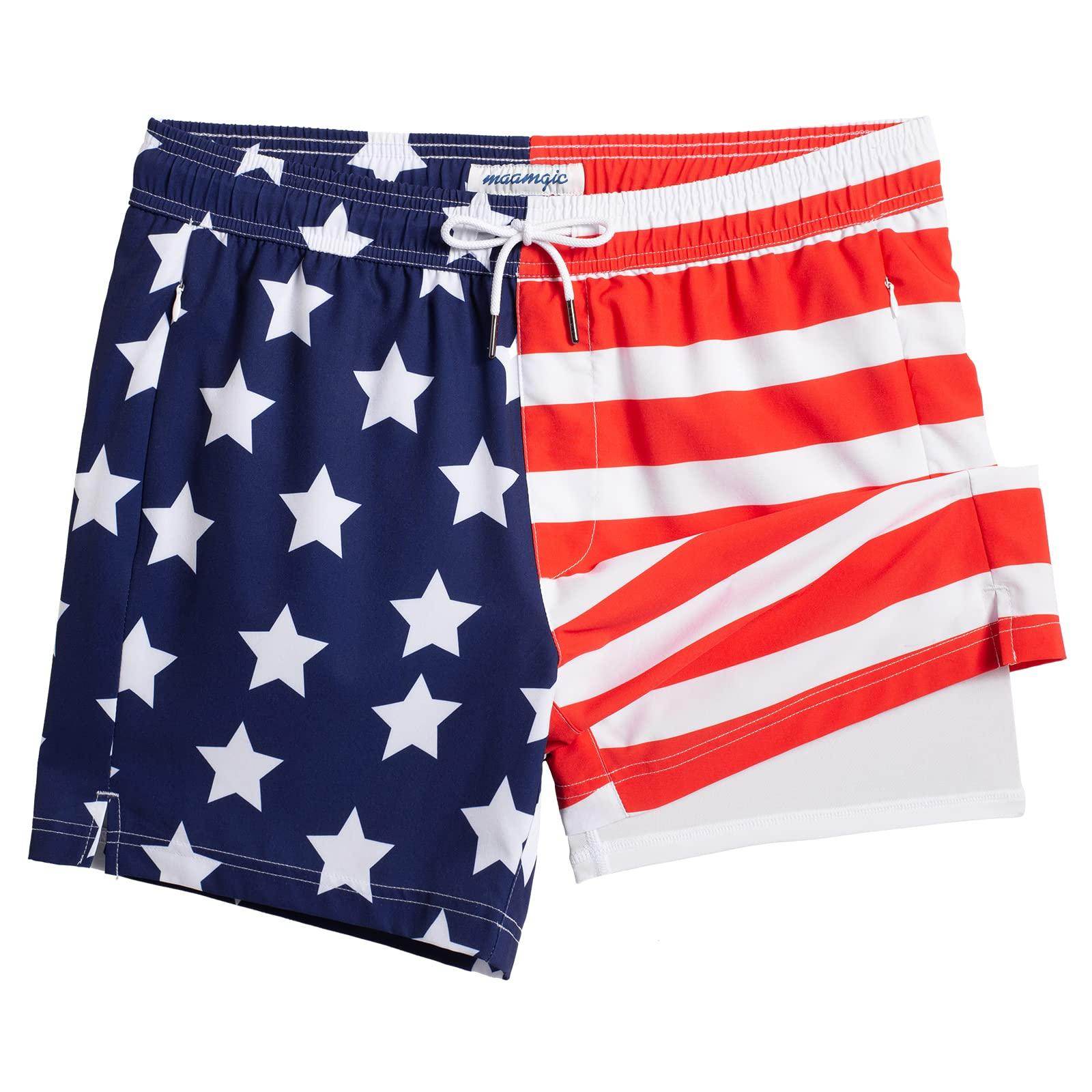 Mens Swim Trunks Compression Liner Quick Dry Zipper Pockets - VacationGrabs