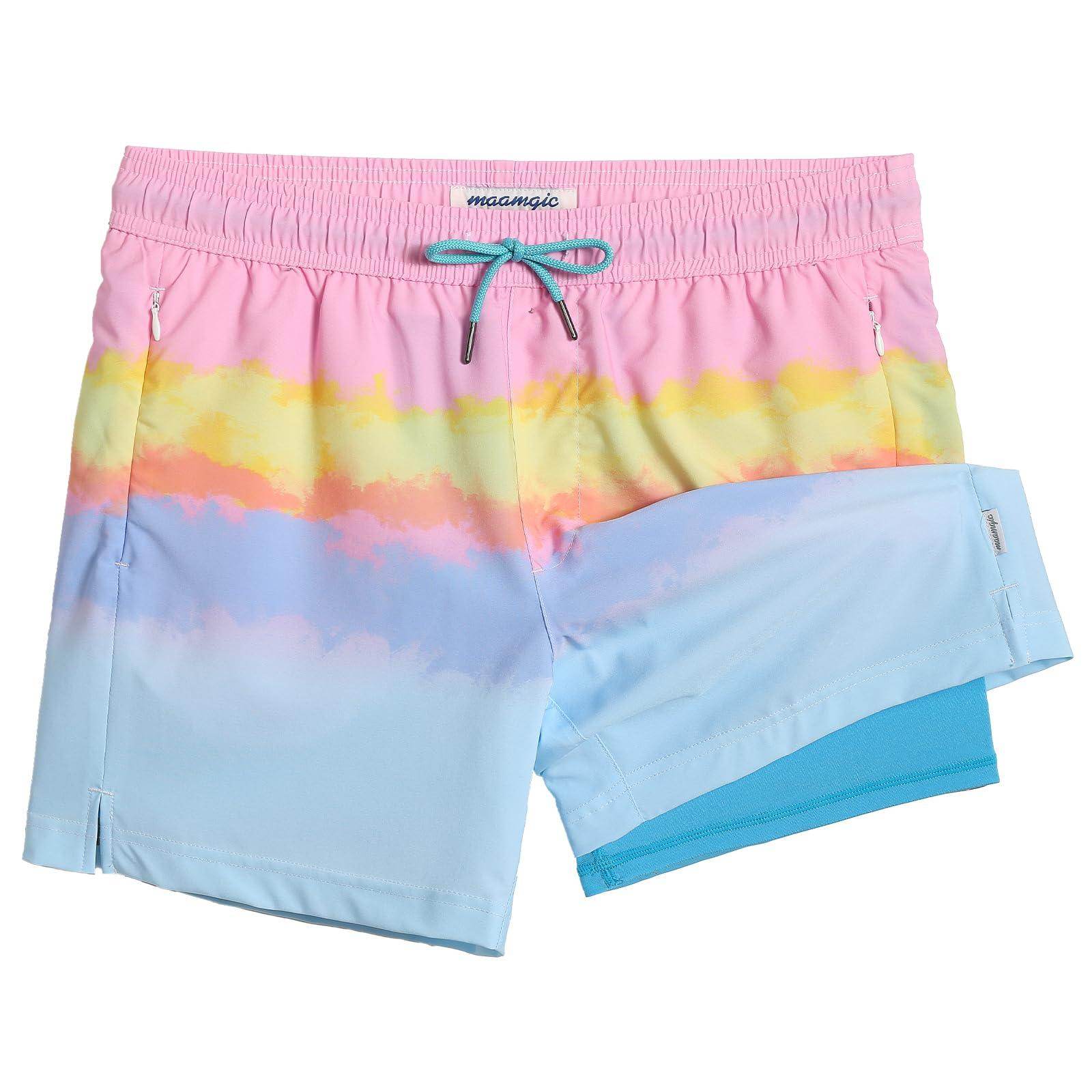 Mens Swim Trunks Compression Liner Quick Dry Zipper Pockets - VacationGrabs
