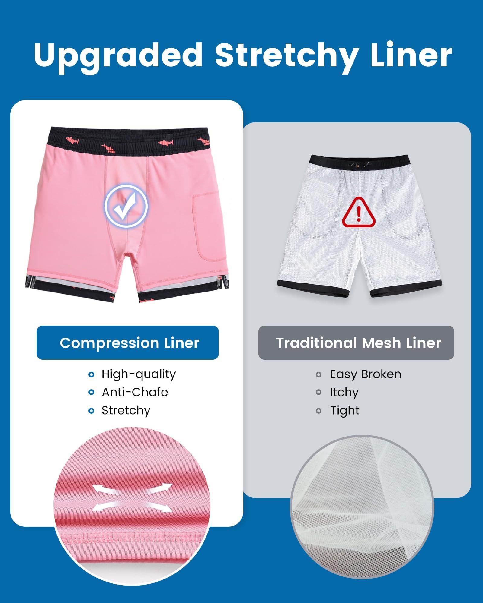 Mens Swim Trunks Compression Liner Quick Dry Zipper Pockets - VacationGrabs