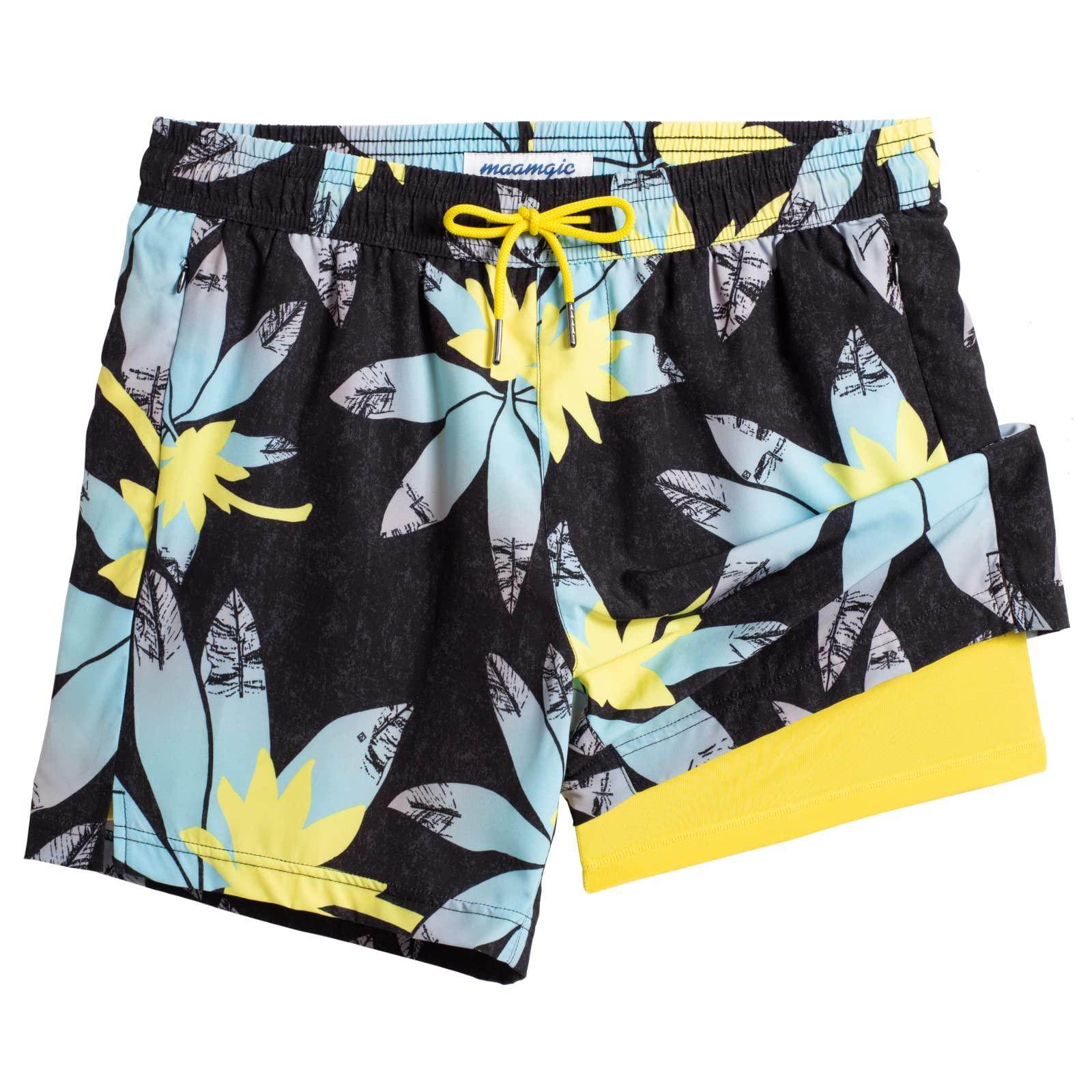 Mens Swim Trunks Compression Liner Quick Dry Zipper Pockets - VacationGrabs