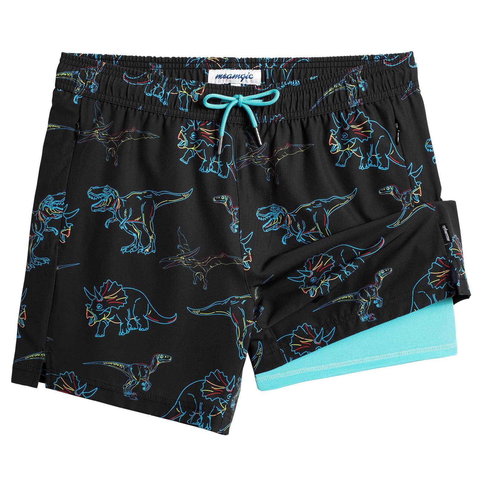 Mens Swim Trunks Compression Liner Quick Dry Zipper Pockets - VacationGrabs