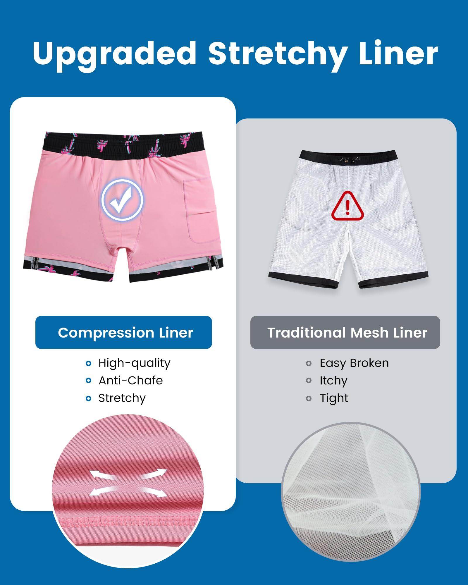 Mens Swim Trunks Compression Liner Quick Dry Zipper Pockets - VacationGrabs