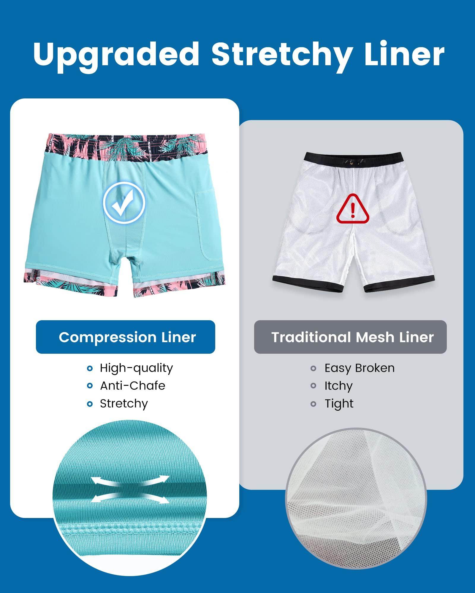 Mens Swim Trunks Compression Liner Quick Dry Zipper Pockets - VacationGrabs