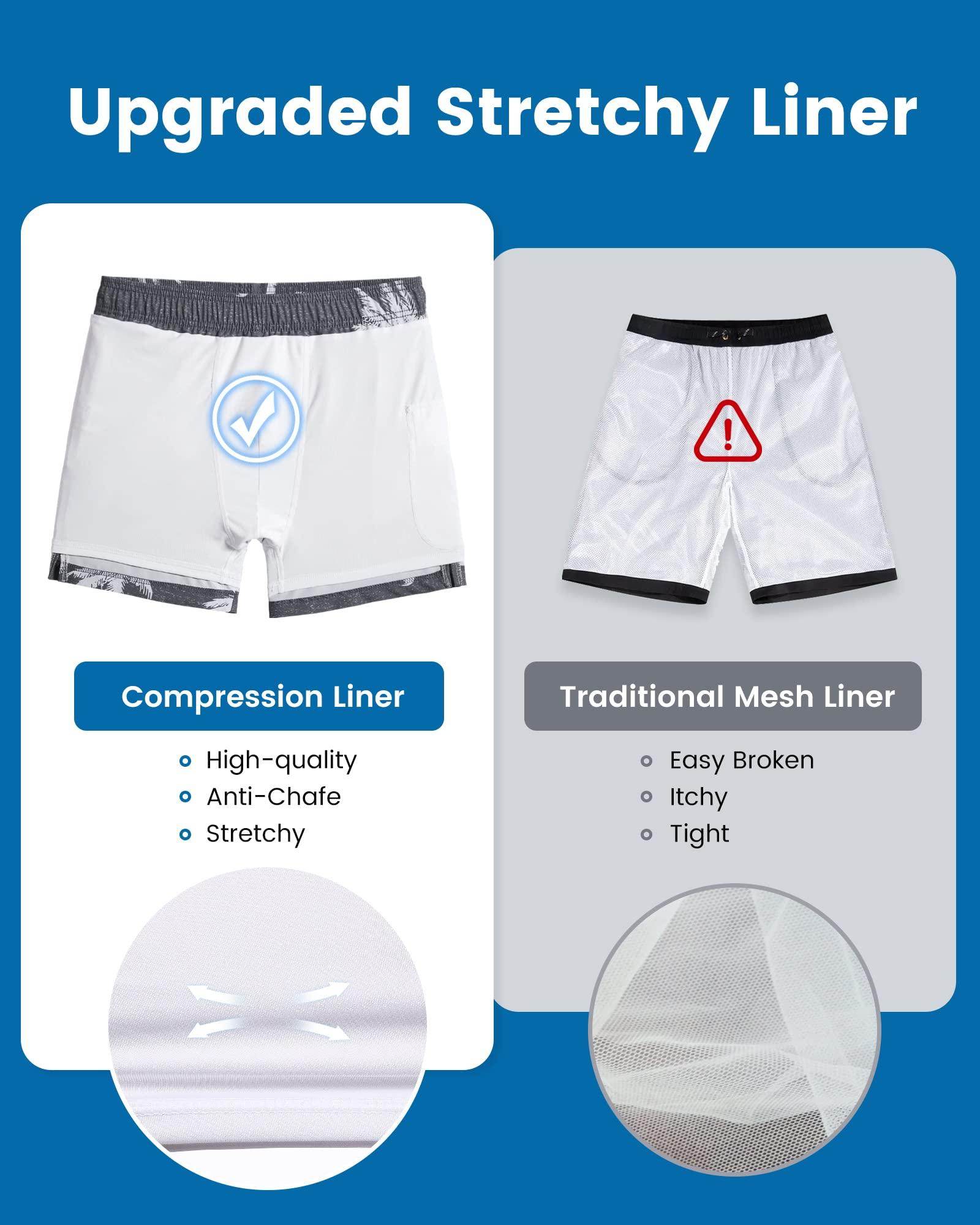 Mens Swim Trunks Compression Liner Quick Dry Zipper Pockets - VacationGrabs