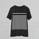Mens T-Shirt Horizontal White Lines Black Crew Neck Tank - VacationGrabs