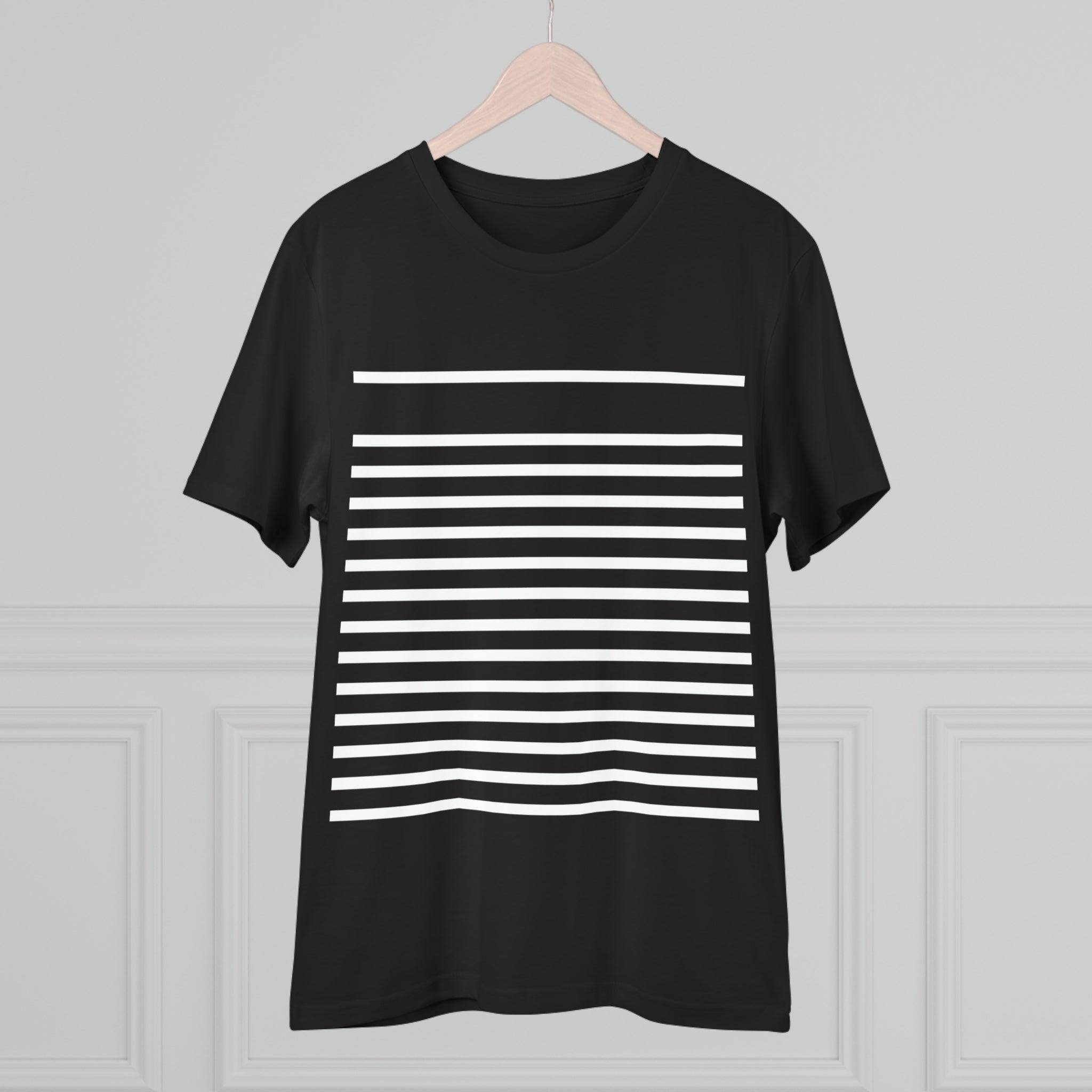 Mens T-Shirt Horizontal White Lines Black Crew Neck Tank - VacationGrabs