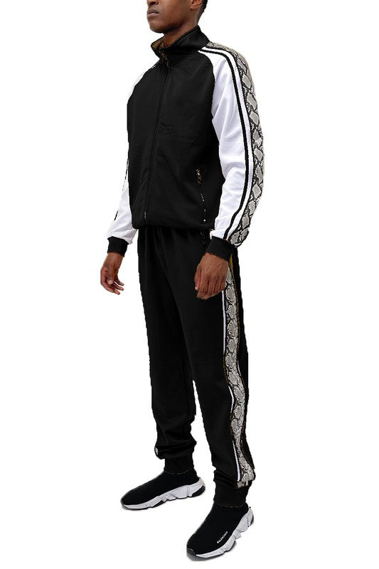 Men's Activewear 2PC Set featuring a stylish mens track suit with snake pattern accents