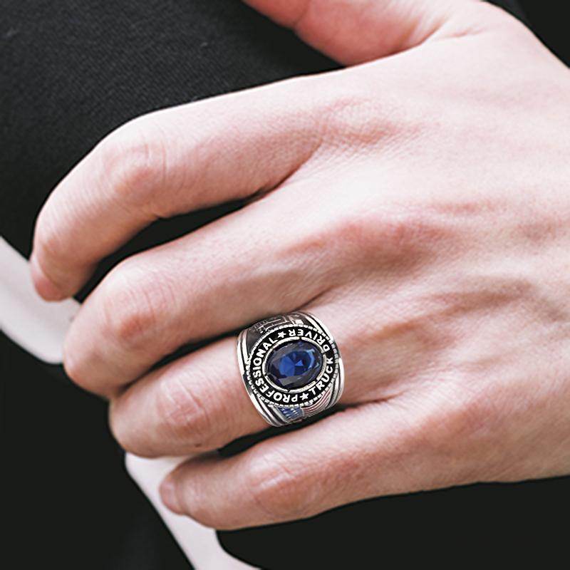 Men's trucker ring Montana blue with a striking blue gemstone and intricate detailing
