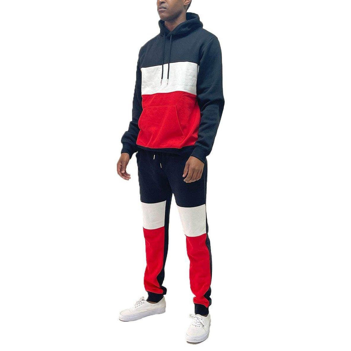 Men's 2PC Track Set in Black, Red, and White, perfect for stylish mens vacation clothing set