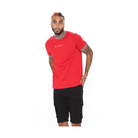 Men's vacation graphic tee in red with black and white trim on collar and sleeves by VacationGrabs
